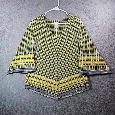 Chico's Top Blouse Women Size 2 Stretch Geometric Asymetrical Hem Multicolor