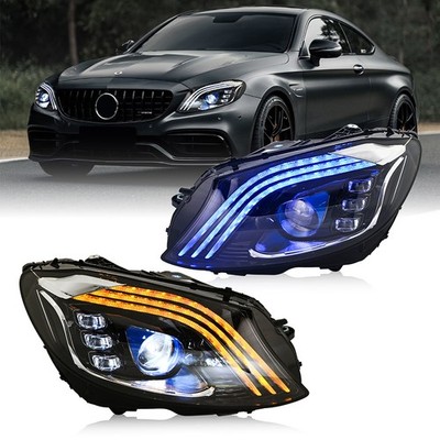 Pair LED Projector Headlight For 2015-2018 Mercedes Benz C300 W205 Head Lamps