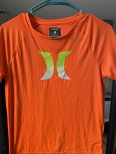 Hurley Boys Rash Guard Orange Logo Short Sleeve Swim Shirt Beach Surf
