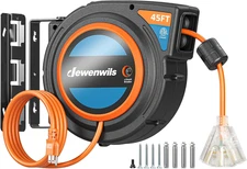 DEWENWILS Retractable Cord Reel 45FT 14/3 SJTW 3 Outlet Wall Ceiling Mount