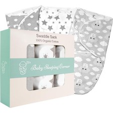 3 Pack 100% Organic Cotton Baby Sleep Sack for Newborns (0-3 Months) Grey