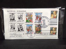 US FDC Combo 2399 Madonna & WX298 Christmas Seals Block 4 Cachet DC 10|11|1988