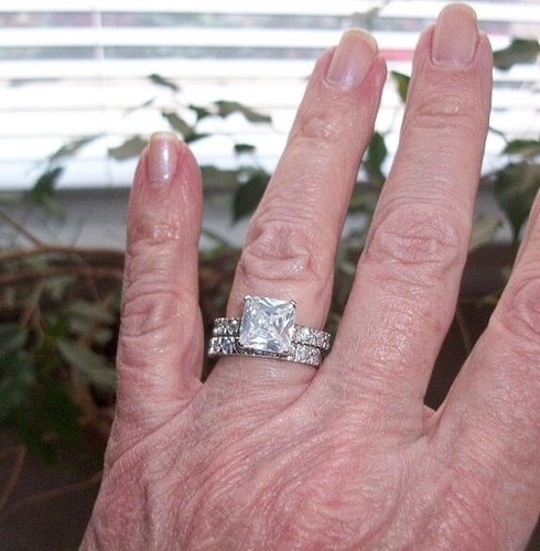 Sterling Silber .925 Princess Cut CZ Ehering Set Größe 6 - Bild 5 von 5
