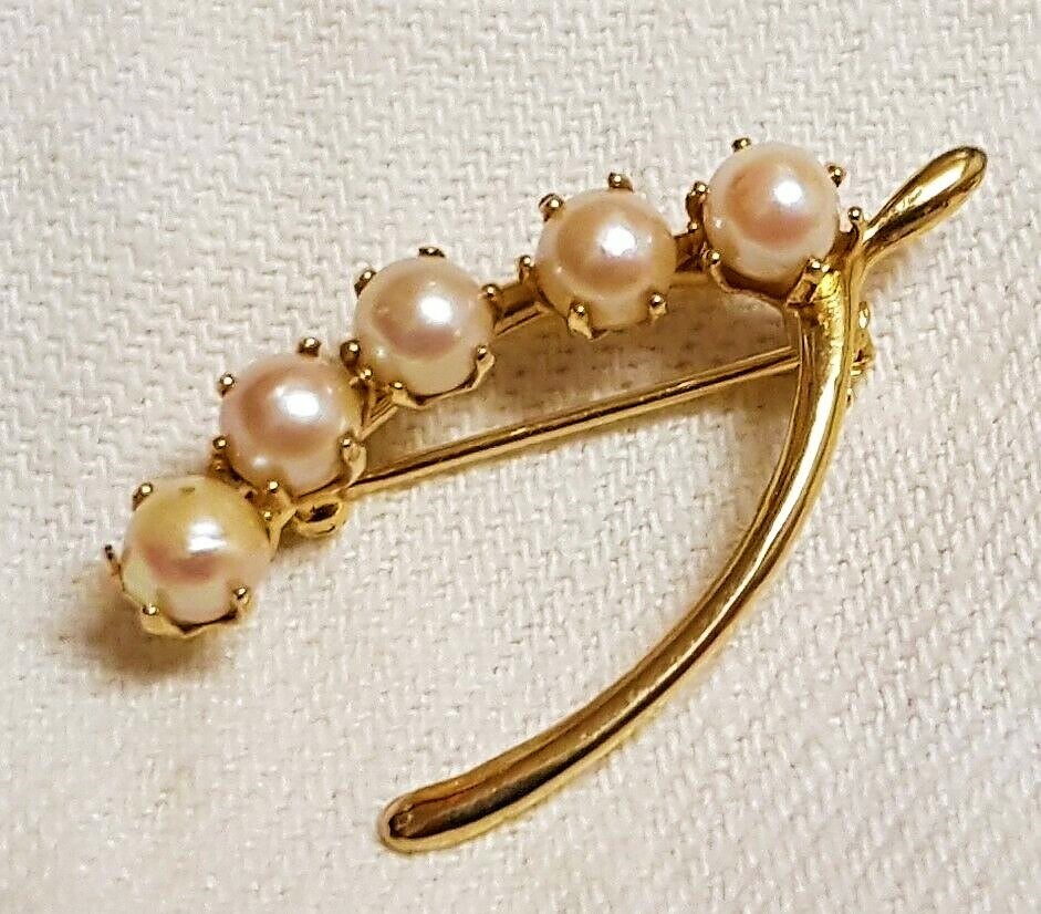 Broche Ancienne Nœud En Plaqué Or 2 Tons Avec Perle De Verre Nacrée Et Strass - Occasion Bon état