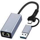 Adaptateur USB 3.0 vers Ethernet avec USB C vers RJ45 Gigabit LAN 1000 Mbps Filaire Ne...