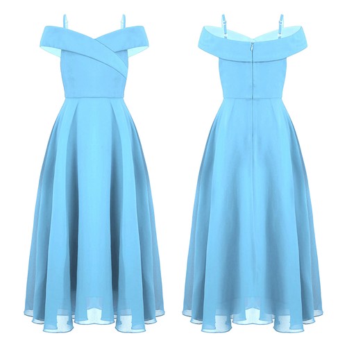 Kids Girls Gown A-Line Dress Evening Chiffon Swing Clothes Event Birthday Prom - Picture 17 of 63