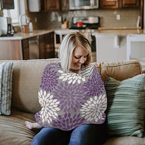 Baby Car Seat Covers Purple Dahlia Chrysanthemum Floral Pattern Nursing 66x70 cm - Picture 7 of 7