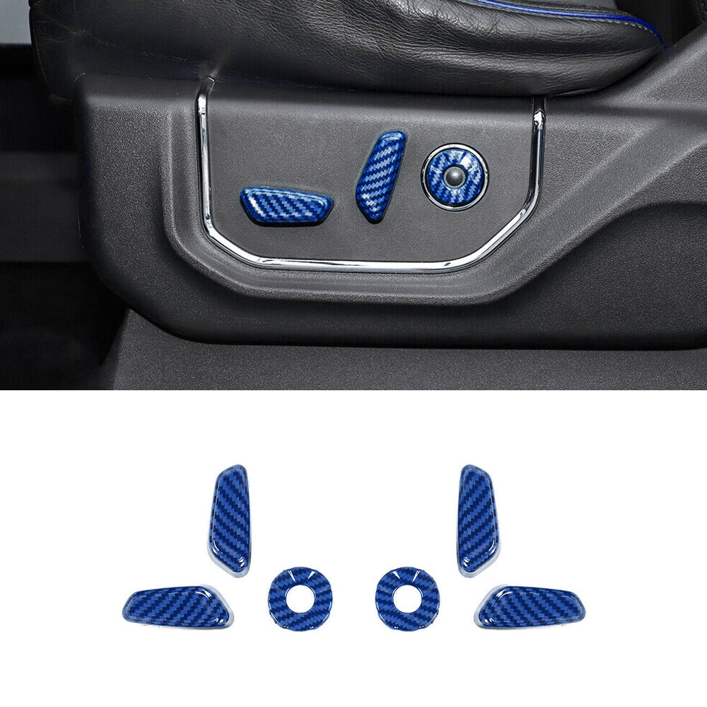Seat Adjustment Button Switch Trim 6* For Ford F-150 2015-2020 Blue Carbon Fiber