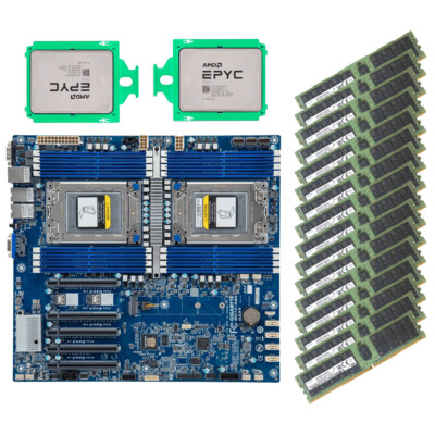 Gigabyte MZ72-HB0 Motherbaord + 2x AMD EPYC  7H12 CPU + 128GB~512GB 3200MHz RAM