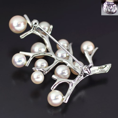 Mikimoto SV Akoya Pearl Brooch Diameter Approx 4.7-6.8 mm Tree of Happiness - Au - Picture 2 of 3