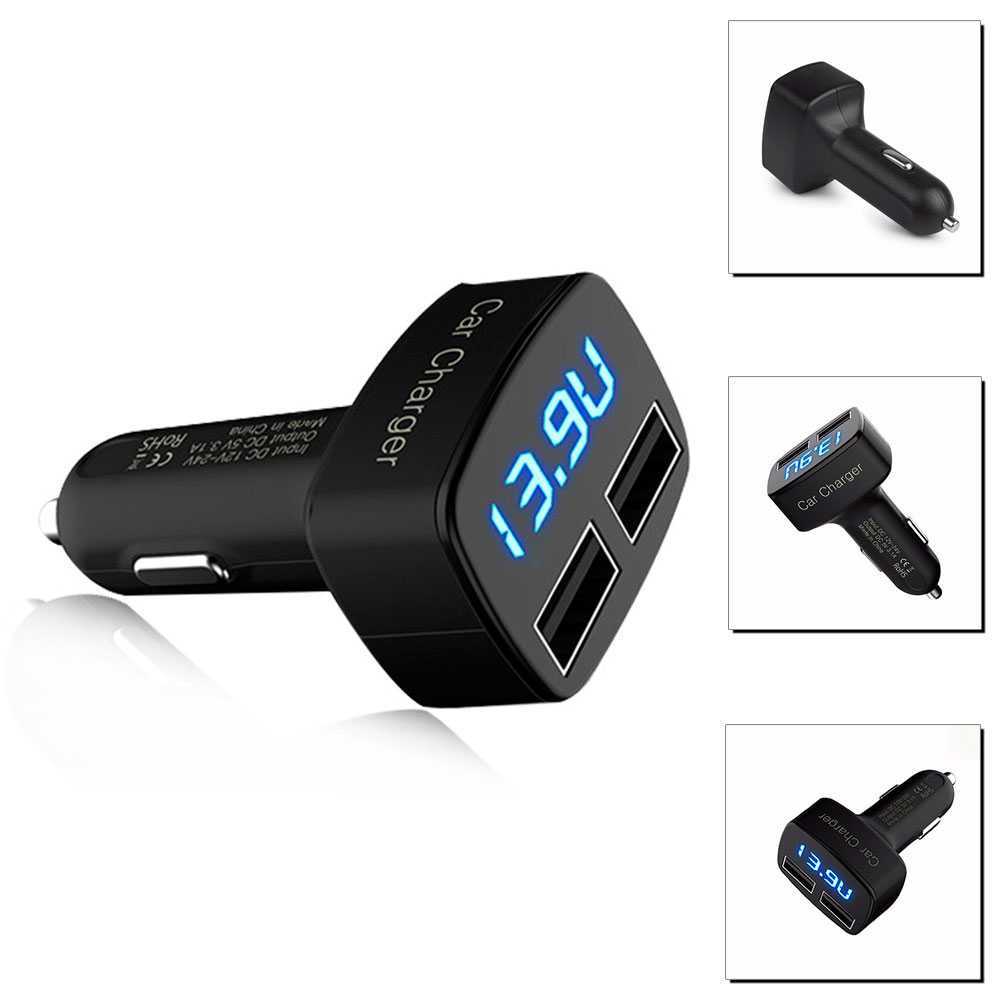 Cargador de Mechero 2A Movil Adaptador Coche Puerto USB Amperimetro Voltimetro