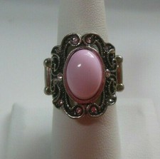 Silver-Tone Light Pink CAB Rhinestone Stretch Ring