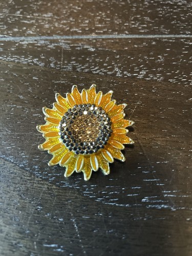 Sonnenblume Brosche Anstecknadel goldfarbene Blütenblätter schwarz & Bernstein facettiert Kunst Edelsteine