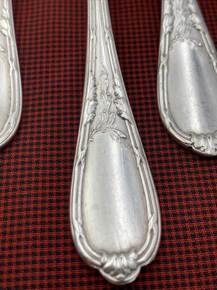 4 colheres de café vintage francesas antigas Ercuis placa de prata 5-5/8" - Imagem 4 de 4