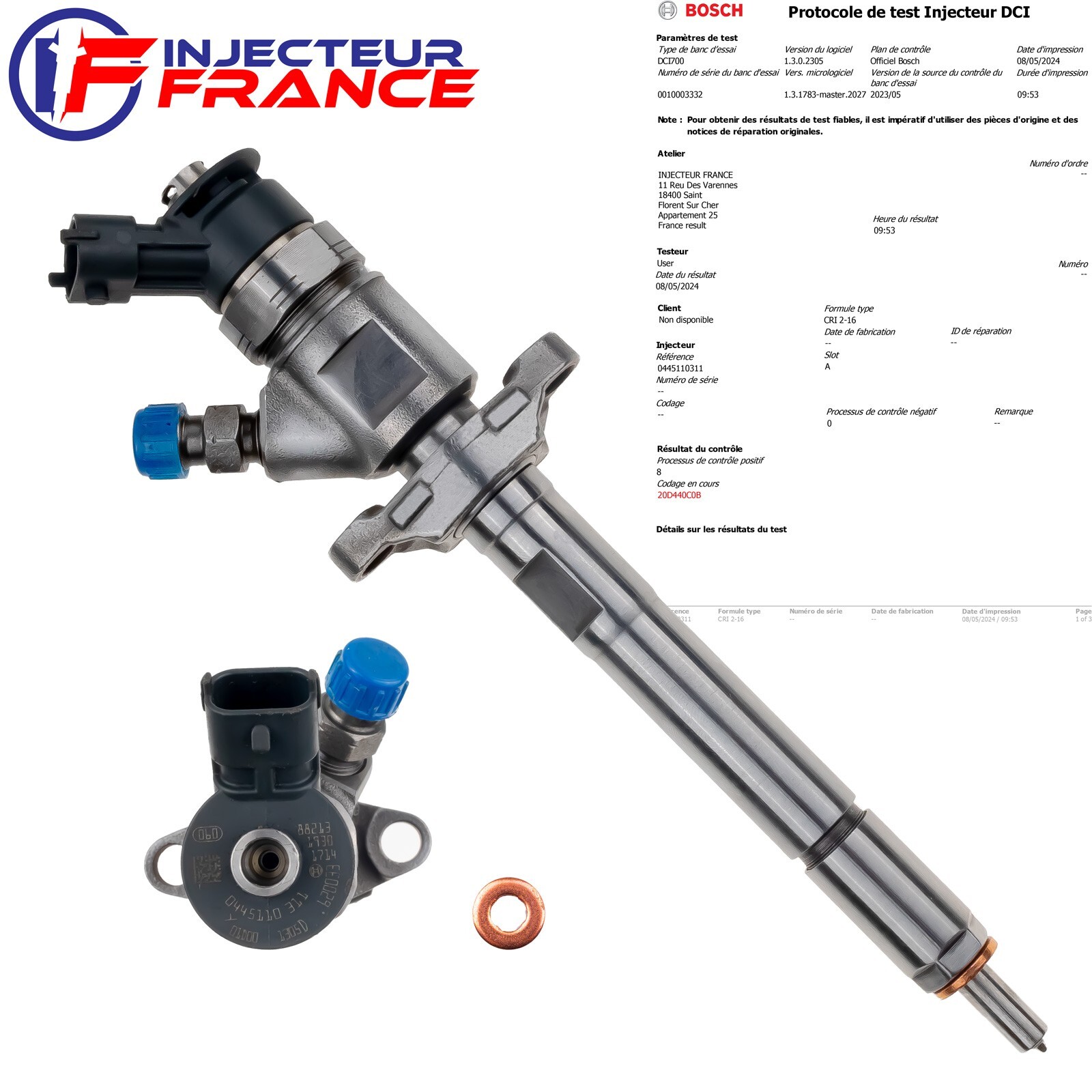 0445110311 Bosch Injecteur Citroen C3 Peugeot 207 307 308 1.6 HDI 9662003380