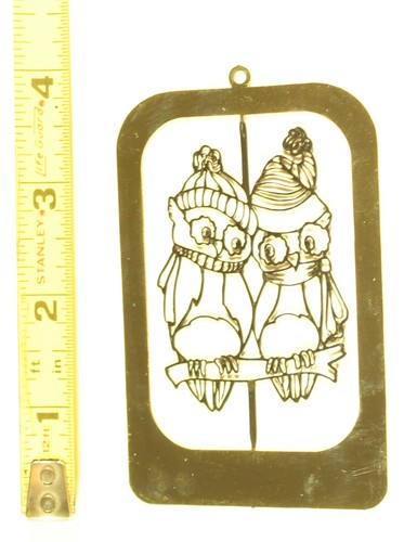 Brass Gold Plated Etched Two Owls Christmas Tree Ornaments GIFTS - Picture 4 of 4