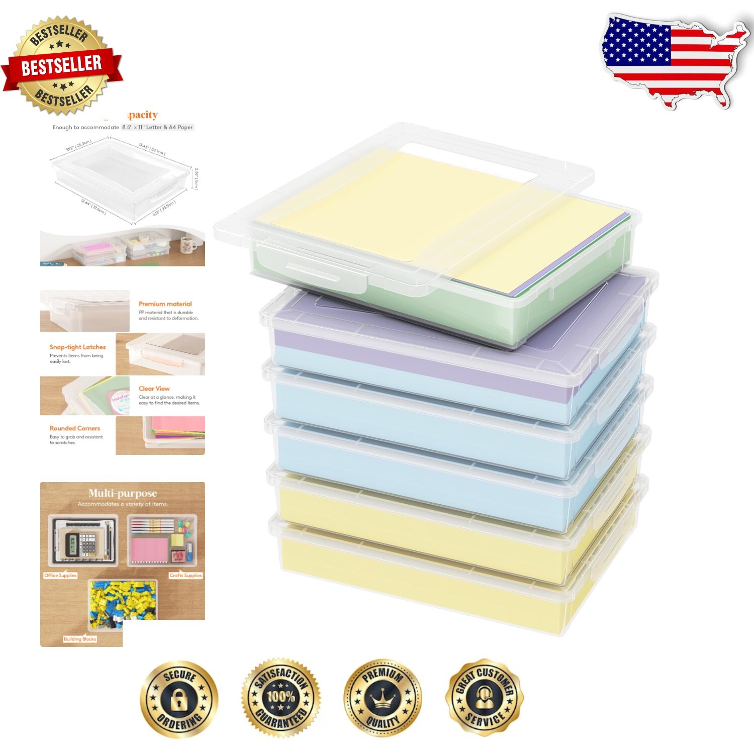 BPA-Free Clear Storage Box Set with Secure Snap Lock Lids for Home and School Organization  