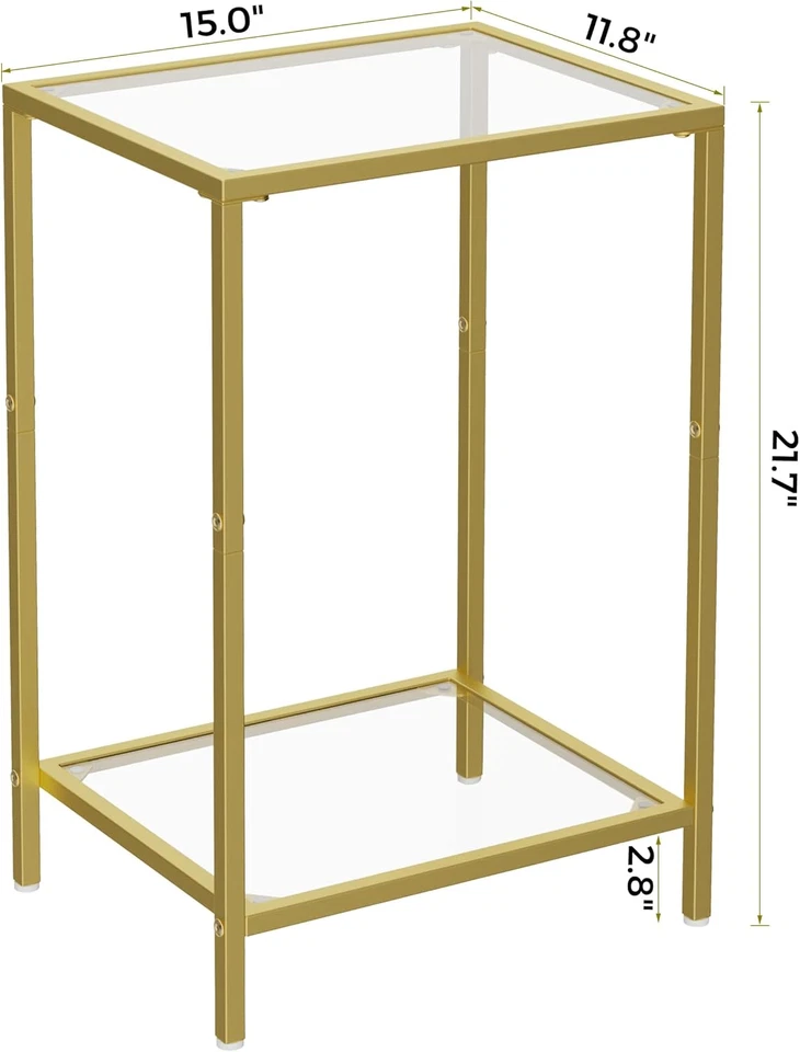 Side Tables Set of 2, End Tables with Tempered Glass, 2-Tier Nightstands with St - Image 3 of 4