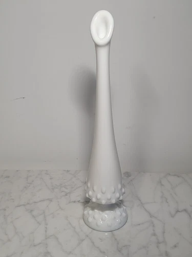 Fenton Hobnail White Milk Glass 10.75” Pedestal Swung Stretch Bud Vase Vintage