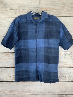  Cafe Luna Mens Short Sleeve Shirt Size S Blue Checked Button Up Casual