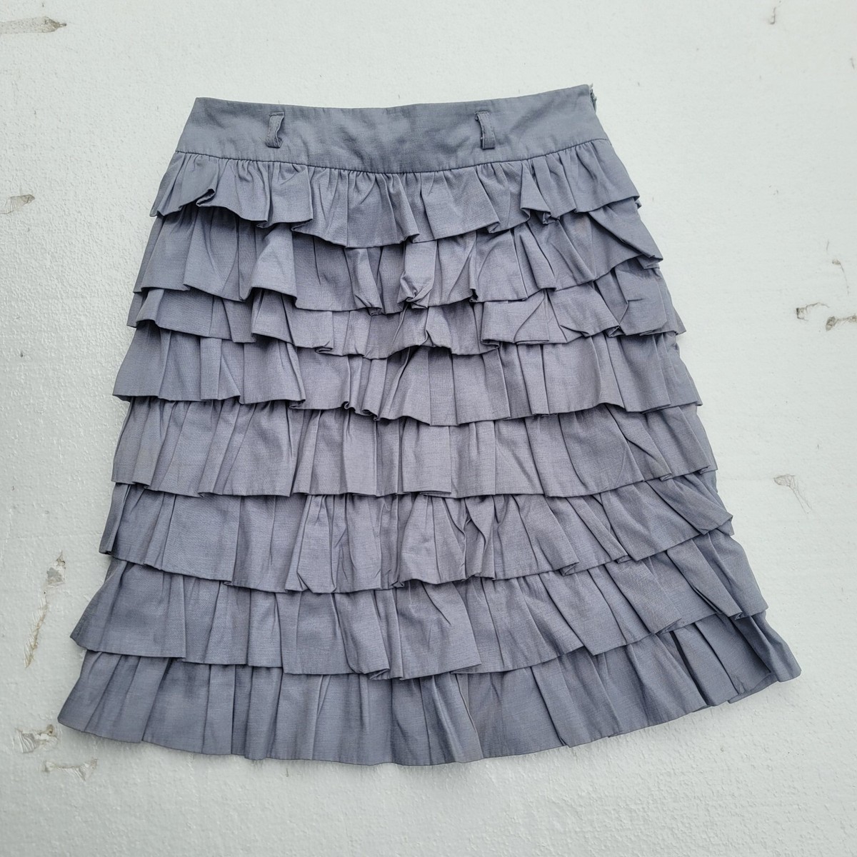 Women's Layered Ruffle Skirt Gray Cotton Lined w.27 Size XS