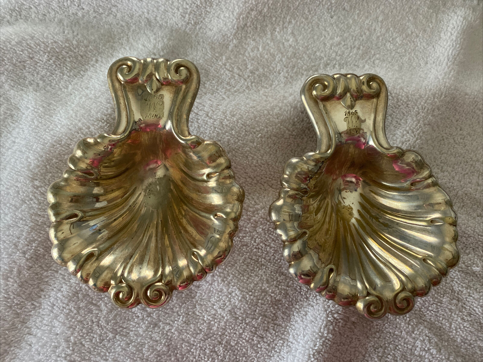 Pair Of Antique Gorham Silverplate Shell Shaped Nut Dishes