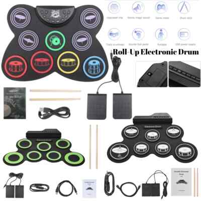 Folding Music Drums Hand Roll USB Electronic Silicon Drum Portable Kit 7Pad Lot