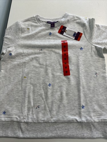 Gloria Vanderbilt embroidered Gray Womens Floral Sweatshirt NEW Medium Flower - Picture 4 of 14