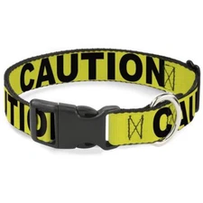 Buckle Down Dog Collar - CAUTION Yellow Black - Narrow - Wide S M L Made in USA