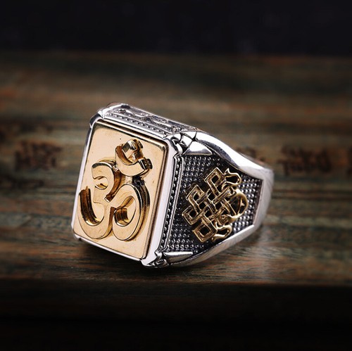 I03 Anello da Uomo Buddhistisch Om-Zeichen Vajra Simbolo Argento Sterling 925 - Foto 6 di 12
