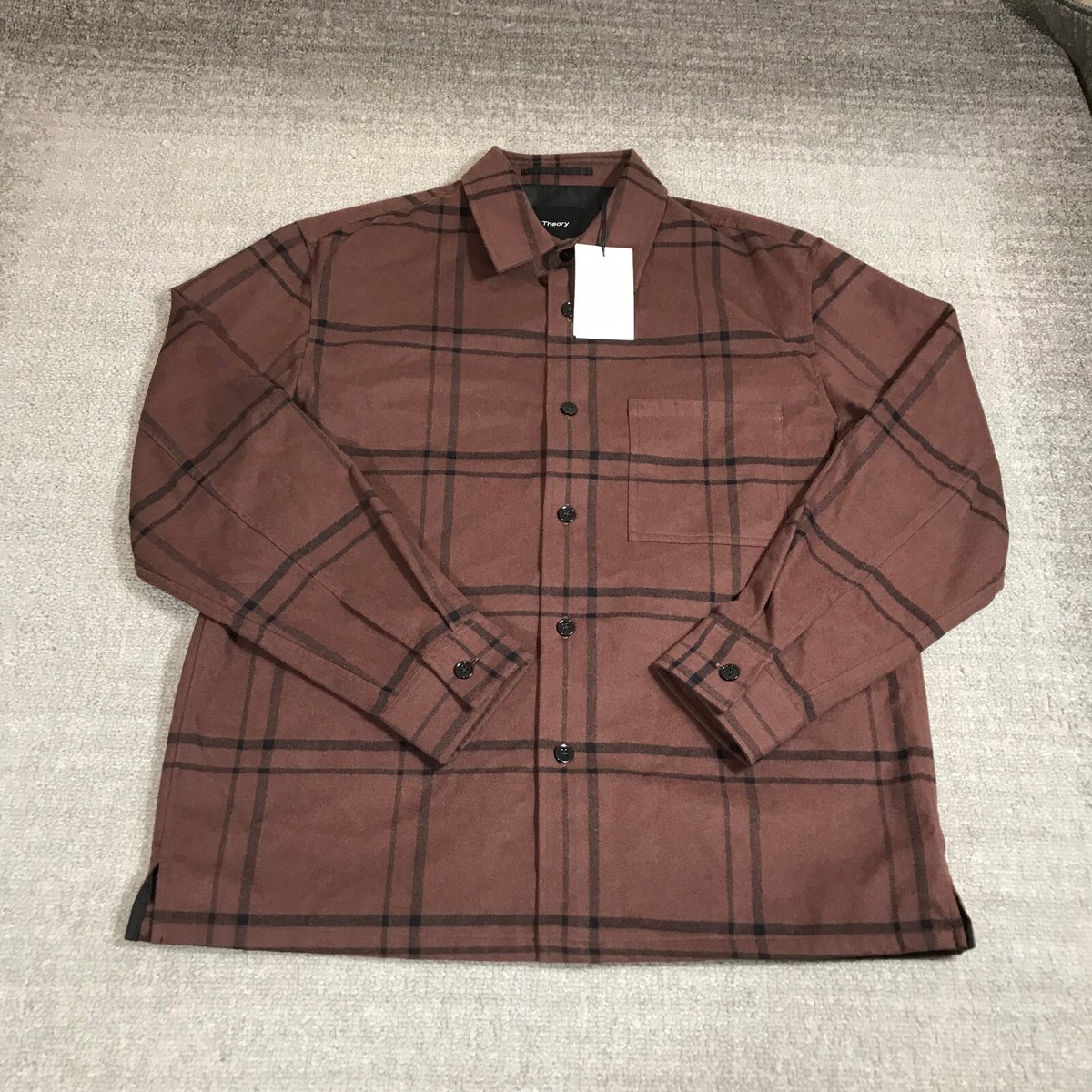 New Theory Shirt Mens Large Button Up Clyfford Waren Brown