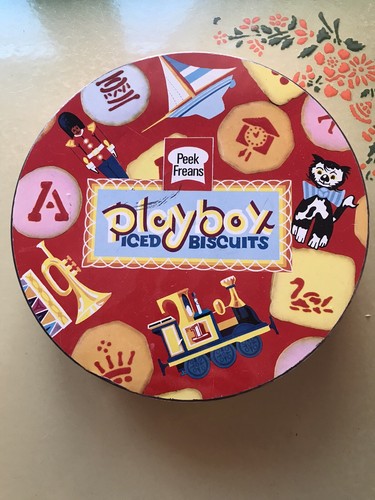 Peek Frean's Playbox Iced Biscuits englische Keksdose Vintage bunte Farben