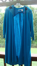 Marc D'alcy Teal Wool Blend Sweater Coat Duster Leather Trim Appliqued Beaded
