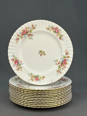 12 Royal Albert Moss Rose Dinner Plates 10 1/8