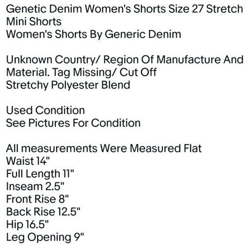 Genetic Denim Women's Shorts Size 27 Stretch Mini Shorts Measurements In Descr.. - Picture 6 of 6