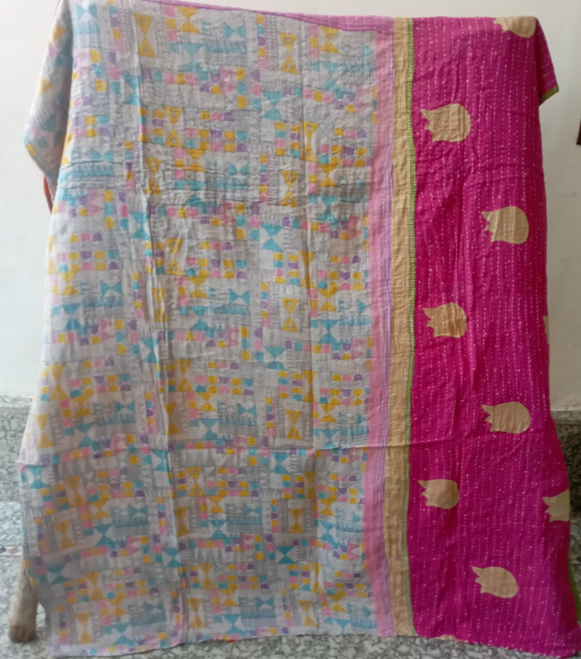 Лоскутное винтажное индийское одеяло Kantha Quilt ручной работы постельное белье покрывало - Изображение 2 из 2