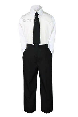 3pc Formal Suit Set Baby Boy Toddler Kid Teens Navy or Black Pants & Tie S-20 - Picture 3 of 9