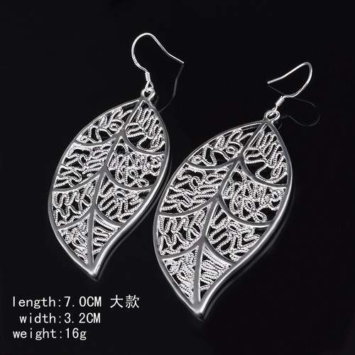 925 Silver French Earhook Wire Leaf Drop Pendant Dangle Earrings Elegant Jewelry - Picture 3 of 8