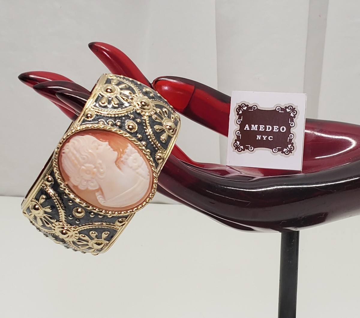 AMEDEO アメデオ　スカル　カメオ　ブレスレット AMEDEO Skull Cameo Bracelet Brown Black White Used from