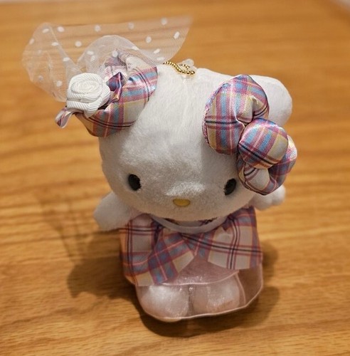 Hello Kitty Sanrio 50th Anniversary Mascot Holder Dress Tartan Plush Rare Japan - Picture 3 of 6