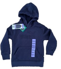 Puma Boys Size XS 5/6 Fleece Pullover Hoodie Sweatshirt Navy