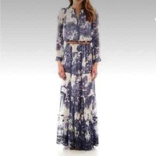 Mango blue and white long sleeve maxi dress