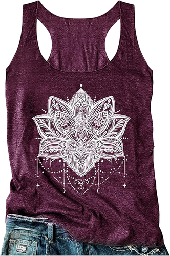 Womens Mandala Vintage Graphic Racerback Tank Tops Summer Casual Loose O-Neck Ta - Picture 21 of 66