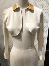 Vintage 1930s Ivory Gold Crepe  Bolero Jacket Peter Pan Collar 30s
