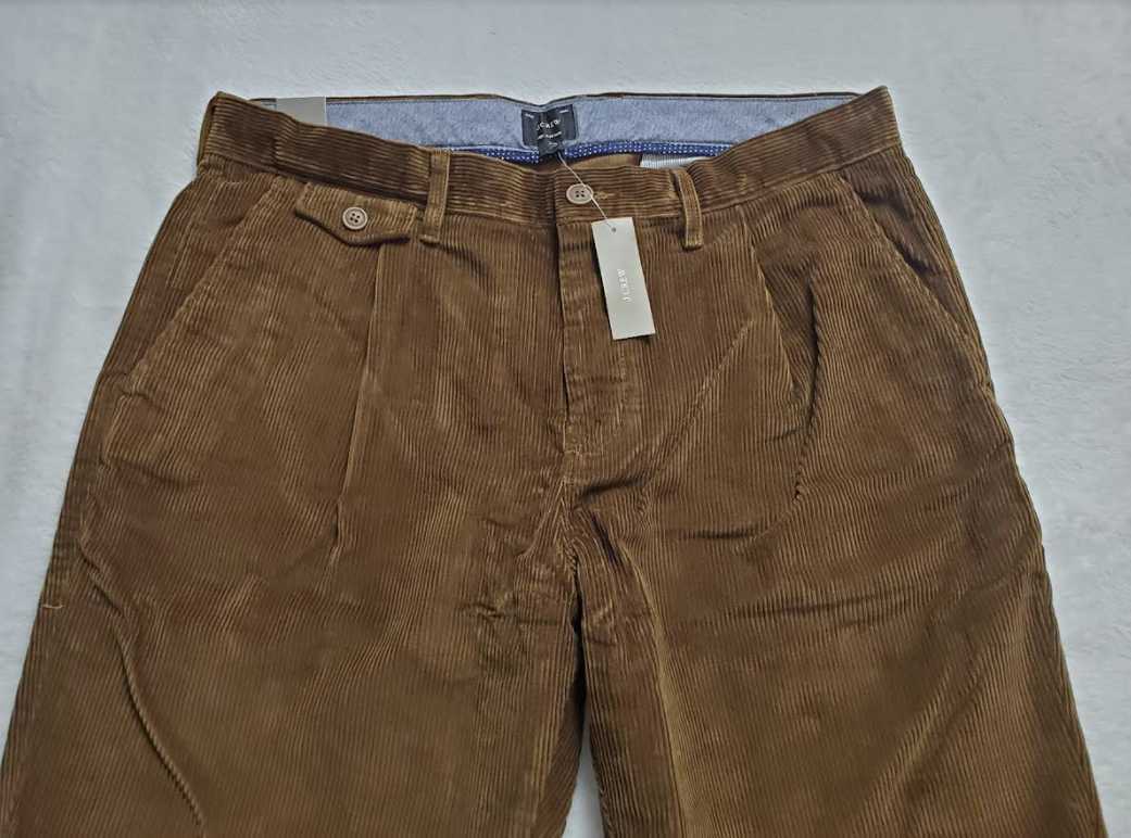 NEW MEN'S J CREW SINGLE PLEAT 10 WALE CORDUROY PANTS PLEATED