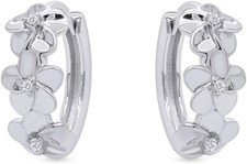 Daisy Flower Hoop Earrings Round Cut Cubic Zirconia 925 Sterling Silver