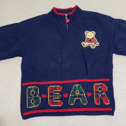 Vintage Heart Works Girls Small 7/8 Bear Sweater Quarter Zip With Heart Toggle - Picture 14 of 22
