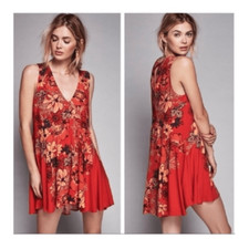 Free People Red Backyard Party Boho Tunic Dress Size Small