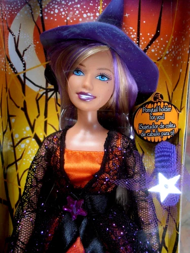 VINTAGE MATTEL 2006 HALLOWEEN CHARM BARBIE DOLL & PONYTAIL HOLDER FOR YOU - BOO!