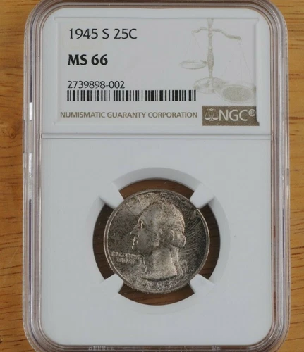 1945-S Uncirculated Washington Quarter Certified NGC MS 66